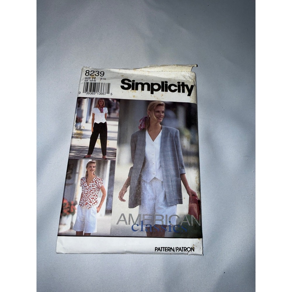 Simplicity 8239 American‎ Classics Pattern Jacket Top Pants Shorts Size H 6-10